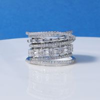 Wholesale Glam Shiny Lines Copper Irregular Layered Inlay Gold Plated Rhodium Plated Zircon Rings main image 3