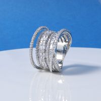Wholesale Glam Shiny Lines Copper Irregular Layered Inlay Gold Plated Rhodium Plated Zircon Rings main image 9