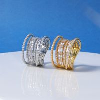 Wholesale Glam Shiny Lines Copper Irregular Layered Inlay Gold Plated Rhodium Plated Zircon Rings main image 1