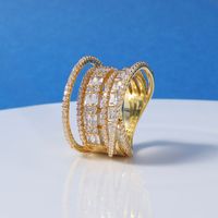 Wholesale Glam Shiny Lines Copper Irregular Layered Inlay Gold Plated Rhodium Plated Zircon Rings main image 8