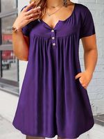 Regular Dress Commute V Neck Printing Button Half Sleeve Solid Color Midi Dress Holiday Daily main image 3