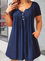 Regular Dress Commute V Neck Printing Button Half Sleeve Solid Color Midi Dress Holiday Daily sku image 9