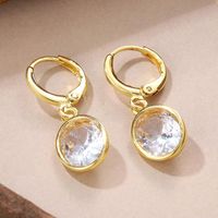 1 Pair Elegant Shiny Round Inlay Copper Crystal 14K Gold Plated Drop Earrings main image 5