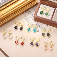 1 Pair Elegant Shiny Round Inlay Copper Crystal 14K Gold Plated Drop Earrings main image 1