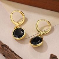 1 Pair Elegant Shiny Round Inlay Copper Crystal 14K Gold Plated Drop Earrings main image 3