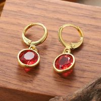 1 Pair Elegant Shiny Round Inlay Copper Crystal 14K Gold Plated Drop Earrings main image 4