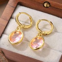 1 Pair Elegant Shiny Round Inlay Copper Crystal 14K Gold Plated Drop Earrings main image 7