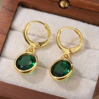 1 Pair Elegant Shiny Round Inlay Copper Crystal 14K Gold Plated Drop Earrings main image 10