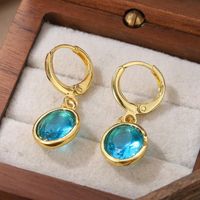 1 Pair Elegant Shiny Round Inlay Copper Crystal 14K Gold Plated Drop Earrings main image 8