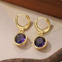 1 Pair Elegant Shiny Round Inlay Copper Crystal 14K Gold Plated Drop Earrings main image 6