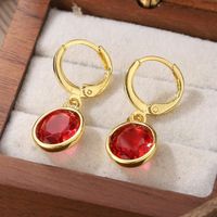 1 Pair Elegant Shiny Round Inlay Copper Crystal 14K Gold Plated Drop Earrings main image 9