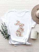 Women's T-shirt Short Sleeve T-Shirts Printing Casual Streetwear Flower main image 3