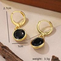 1 Pair Elegant Shiny Round Inlay Copper Crystal 14K Gold Plated Drop Earrings sku image 1