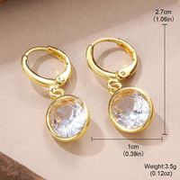 1 Pair Elegant Shiny Round Inlay Copper Crystal 14K Gold Plated Drop Earrings sku image 2