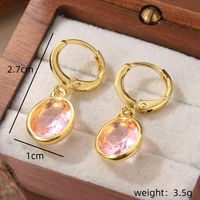 1 Pair Elegant Shiny Round Inlay Copper Crystal 14K Gold Plated Drop Earrings sku image 3