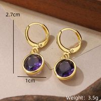 1 Pair Elegant Shiny Round Inlay Copper Crystal 14K Gold Plated Drop Earrings sku image 5