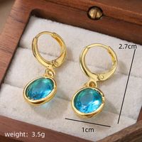 1 Pair Elegant Shiny Round Inlay Copper Crystal 14K Gold Plated Drop Earrings sku image 6