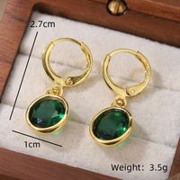 1 Pair Elegant Shiny Round Inlay Copper Crystal 14K Gold Plated Drop Earrings sku image 7