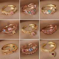 Wholesale Simple Style Shiny Star Water Droplets Heart Shape Copper Inlay White Gold Plated Gold Plated Zircon Open Rings main image 1