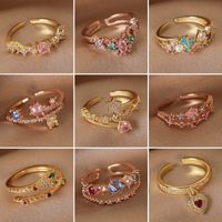 Wholesale Simple Style Shiny Star Water Droplets Heart Shape Copper Inlay White Gold Plated Gold Plated Zircon Open Rings main image 11