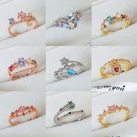 Wholesale Simple Style Shiny Star Water Droplets Heart Shape Copper Inlay White Gold Plated Gold Plated Zircon Open Rings main image 3