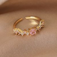 Wholesale Simple Style Shiny Star Water Droplets Heart Shape Copper Inlay White Gold Plated Gold Plated Zircon Open Rings sku image 7