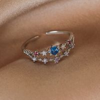 Wholesale Simple Style Shiny Star Water Droplets Heart Shape Copper Inlay White Gold Plated Gold Plated Zircon Open Rings sku image 2