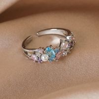 Wholesale Simple Style Shiny Star Water Droplets Heart Shape Copper Inlay White Gold Plated Gold Plated Zircon Open Rings sku image 17