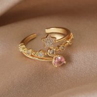 Wholesale Simple Style Shiny Star Water Droplets Heart Shape Copper Inlay White Gold Plated Gold Plated Zircon Open Rings sku image 5