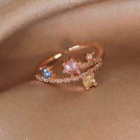 Wholesale Simple Style Shiny Star Water Droplets Heart Shape Copper Inlay White Gold Plated Gold Plated Zircon Open Rings sku image 10