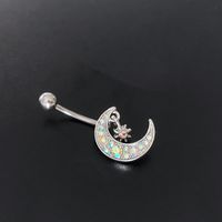 Novelty Streetwear Animal Moon Stainless Steel Plating Inlay Rhinestones White Gold Plated Belly Ring sku image 2