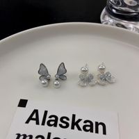 1 Pair Casual Sweet Butterfly Bow Knot Plating Inlay Alloy Artificial Crystal Pearl Drop Earrings main image 4