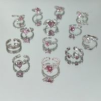 Wholesale Sweet Geometric Heart Shape Bow Knot Copper Plating Inlay Zircon Open Rings main image 2