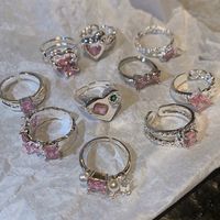 Wholesale Sweet Geometric Heart Shape Bow Knot Copper Plating Inlay Zircon Open Rings main image 4