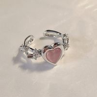 Wholesale Sweet Geometric Heart Shape Bow Knot Copper Plating Inlay Zircon Open Rings sku image 7
