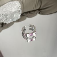 Wholesale Sweet Geometric Heart Shape Bow Knot Copper Plating Inlay Zircon Open Rings sku image 15