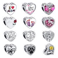 1 Piece Sterling Silver Rhinestones Human Heart Shape Bow Knot Beads main image 1
