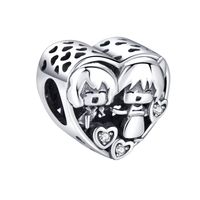 1 Piece Sterling Silver Rhinestones Human Heart Shape Bow Knot Beads sku image 12