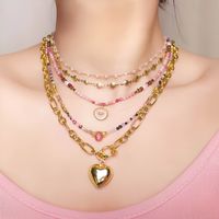 Retro Geometric Heart Shape Stainless Steel Natural Stone Copper Necklace In Bulk main image 1