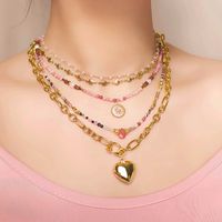 Retro Geometric Heart Shape Stainless Steel Natural Stone Copper Necklace In Bulk sku image 5