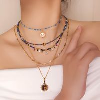 Retro Geometric Devil's Eye Stainless Steel Natural Stone Copper Crystal Necklace In Bulk main image 1
