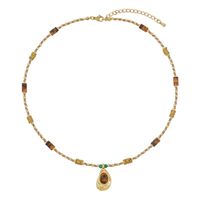 Retro Geometric Stainless Steel Natural Stone Copper Tiger Eye Necklace In Bulk sku image 3