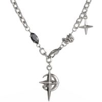 Titanium Steel Hip-Hop Star Polishing Chain Inlay Gem Pendant Necklace sku image 1