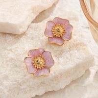 1 Pair Vacation Romantic Flower Enamel Copper 18K Gold Plated Ear Studs main image 6