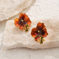 1 Pair Vacation Romantic Flower Enamel Copper 18K Gold Plated Ear Studs main image 4
