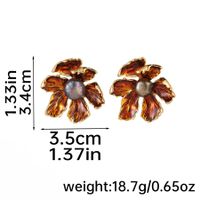1 Pair Classical Exaggerated Romantic Flower Enamel Inlay Copper Freshwater Pearl 18K Gold Plated Ear Studs sku image 1