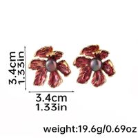 1 Pair Classical Exaggerated Romantic Flower Enamel Inlay Copper Freshwater Pearl 18K Gold Plated Ear Studs sku image 2