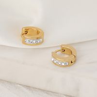 1 Pair Elegant Simple Style Geometric 304 Stainless Steel Zircon 18K Gold Plated Huggie Earrings main image 5