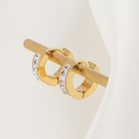 1 Pair Elegant Simple Style Geometric 304 Stainless Steel Zircon 18K Gold Plated Huggie Earrings main image 6