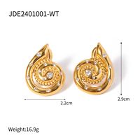 1 Pair IG Style Simple Style Spiral Inlay 316 Stainless Steel  Rhinestones 18K Gold Plated Ear Studs main image 2
